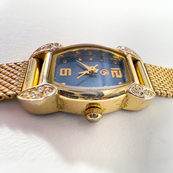 ⌚️ Vintage George Gold-Tone Ladies Dress Watch Diamond-Style Accents Blue Dial - Picture 7 of 11